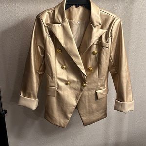 Faux leather double breasted gold jacket